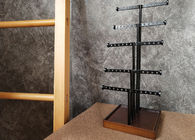 5 Rods Earring Metal Table Top Display Stands With Wooden Base For Grocery