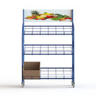 Supermarket 3 Tier Metal Fruit And Vegetable Display Stand With Wire Shelves And Top Sign