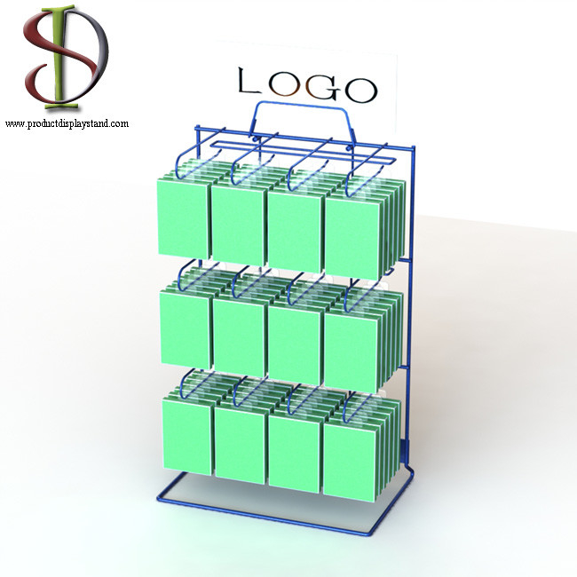 Wire Hooks OEM Metal Table Top Display Stands With Back Locker And Top Logo