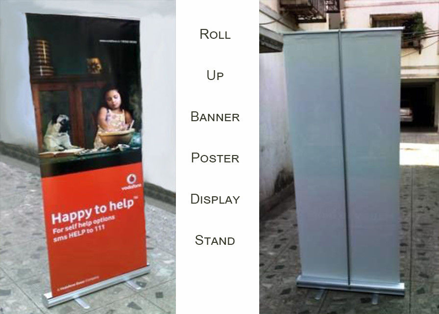 Aluminum Roll Up Poster Display Stand For Office And Bank Printing Banner