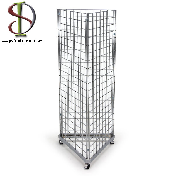 Three Sides Triangle Grocery Store Display Racks For Supmarket Metal Gridwall